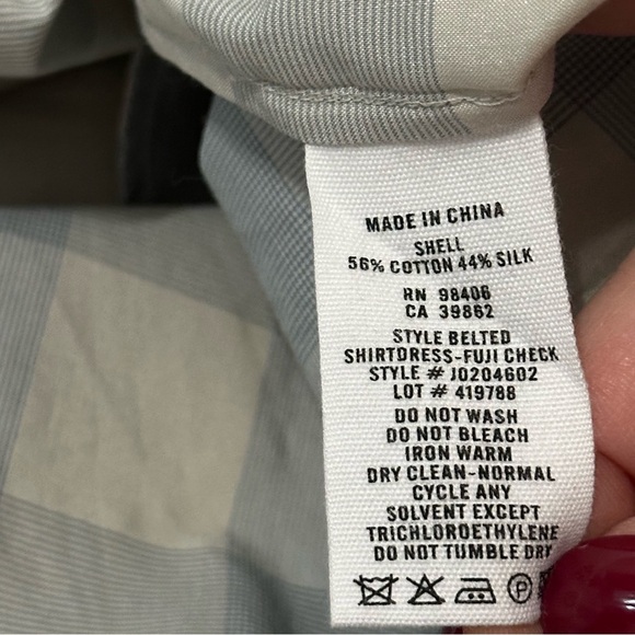 Theory Women’s Size S P Blue White Fuji Check Belted Midi Slit Side Shirtdress - Picture 12 of 15